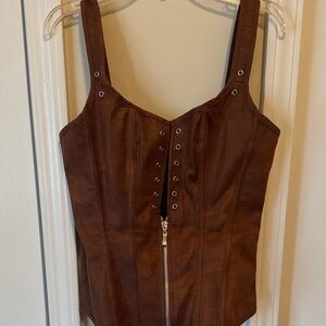 Brown Sued Corset Top with Front Zip